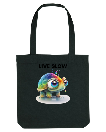 Broasca testoasa pictata in acuarela cu mesajul Live Slow Black