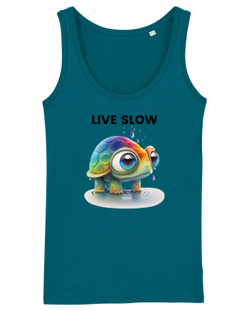 Broasca testoasa pictata in acuarela cu mesajul Live Slow Ocean Depth