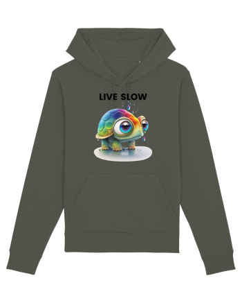 Broasca testoasa pictata in acuarela cu mesajul Live Slow Khaki