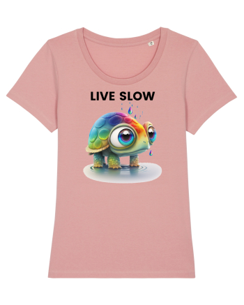 Broasca testoasa pictata in acuarela cu mesajul Live Slow Canyon Pink
