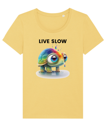 Broasca testoasa pictata in acuarela cu mesajul Live Slow Jojoba