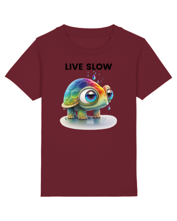 Broasca testoasa pictata in acuarela cu mesajul Live Slow Burgundy