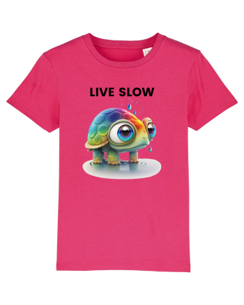 Broasca testoasa pictata in acuarela cu mesajul Live Slow Raspberry