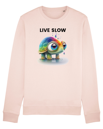 Broasca testoasa pictata in acuarela cu mesajul Live Slow Candy Pink