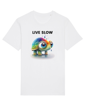 Broasca testoasa pictata in acuarela cu mesajul Live Slow White