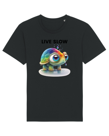 Broasca testoasa pictata in acuarela cu mesajul Live Slow Black