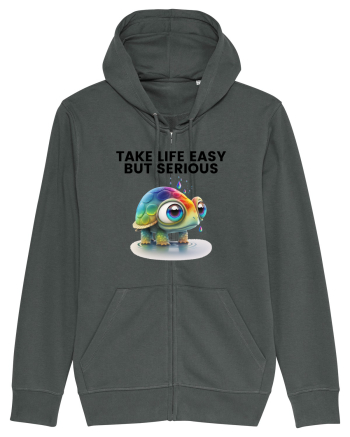 Broasca testoasa pictata in acuarela cu mesajul Take Life Easy but Serious Anthracite