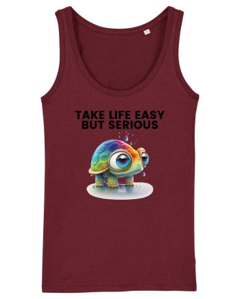 Broasca testoasa pictata in acuarela cu mesajul Take Life Easy but Serious Burgundy