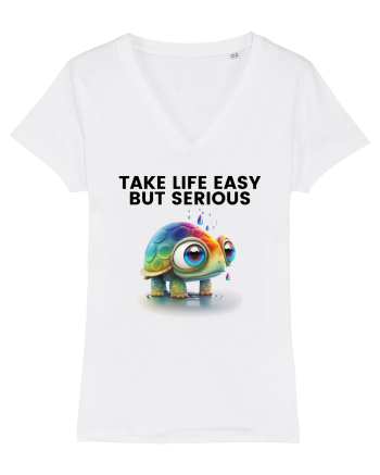Broasca testoasa pictata in acuarela cu mesajul Take Life Easy but Serious White