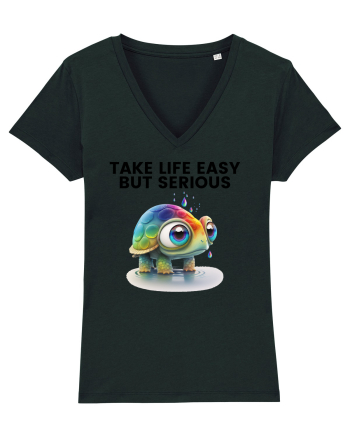Broasca testoasa pictata in acuarela cu mesajul Take Life Easy but Serious Black
