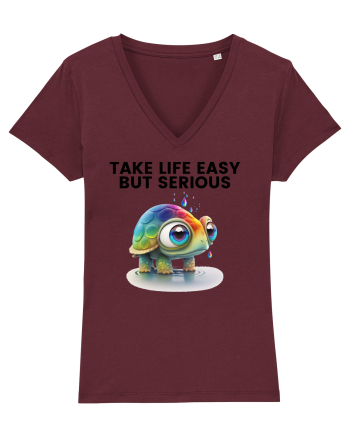 Broasca testoasa pictata in acuarela cu mesajul Take Life Easy but Serious Burgundy
