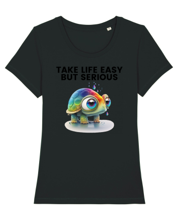 Broasca testoasa pictata in acuarela cu mesajul Take Life Easy but Serious Black