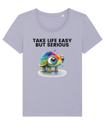 Broasca testoasa pictata in acuarela cu mesajul Take Life Easy but Serious Lavender