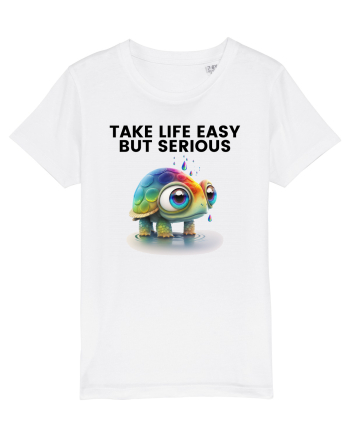 Broasca testoasa pictata in acuarela cu mesajul Take Life Easy but Serious White