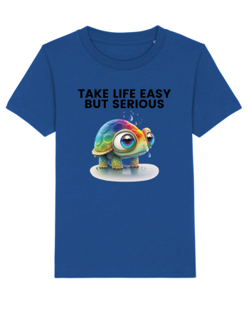 Broasca testoasa pictata in acuarela cu mesajul Take Life Easy but Serious Majorelle Blue