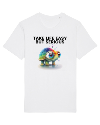 Broasca testoasa pictata in acuarela cu mesajul Take Life Easy but Serious White