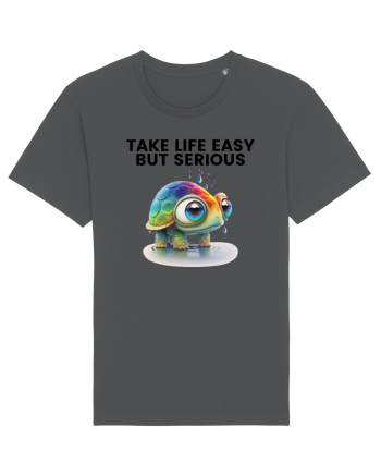 Broasca testoasa pictata in acuarela cu mesajul Take Life Easy but Serious Anthracite