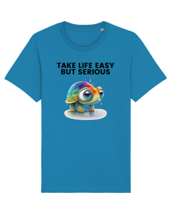 Broasca testoasa pictata in acuarela cu mesajul Take Life Easy but Serious Azur