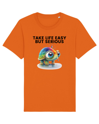 Broasca testoasa pictata in acuarela cu mesajul Take Life Easy but Serious Bright Orange