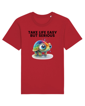 Broasca testoasa pictata in acuarela cu mesajul Take Life Easy but Serious Red