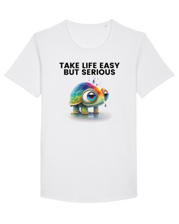 Broasca testoasa pictata in acuarela cu mesajul Take Life Easy but Serious White