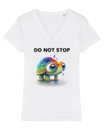Broasca testoasa pictata in acuarela cu mesajul Do Not Stop Tricou mânecă scurtă guler V Damă Evoker