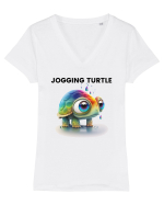 Broasca testoasa pictata in acuarela cu mesajul Jogging Turtle Tricou mânecă scurtă guler V Damă Evoker