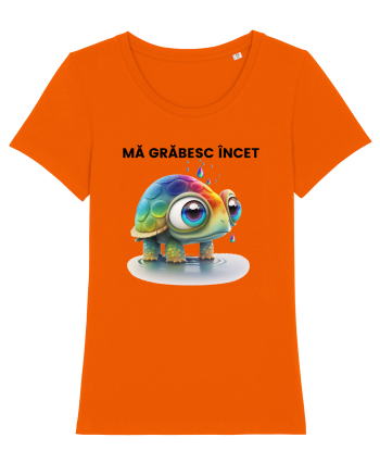 Broasca testoasa pictata in acuarela cu mesajul Ma grabesc Incet Bright Orange