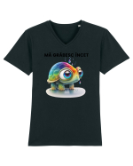 Broasca testoasa pictata in acuarela cu mesajul Ma grabesc Incet Tricou mânecă scurtă guler V Bărbat Presenter