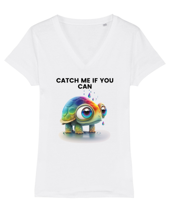 Broasca testoasa pictata in acuarela cu mesajul Catch Me If You Can White