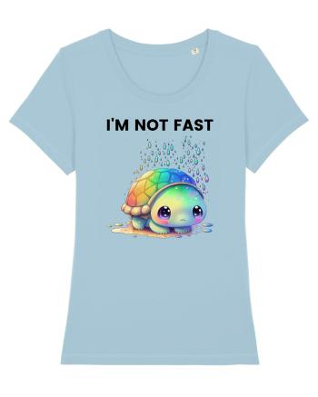 Broasca testoasa pictata in acuarela cu mesajul I'm not fast Sky Blue