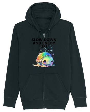 Broasca testoasa pictata in acuarela cu mesajul  Slow Down and Enjoy Life Black