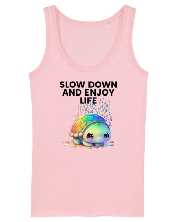 Broasca testoasa pictata in acuarela cu mesajul  Slow Down and Enjoy Life Cotton Pink