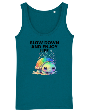 Broasca testoasa pictata in acuarela cu mesajul  Slow Down and Enjoy Life Ocean Depth