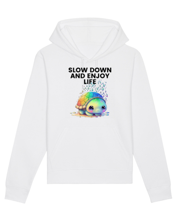 Broasca testoasa pictata in acuarela cu mesajul  Slow Down and Enjoy Life White