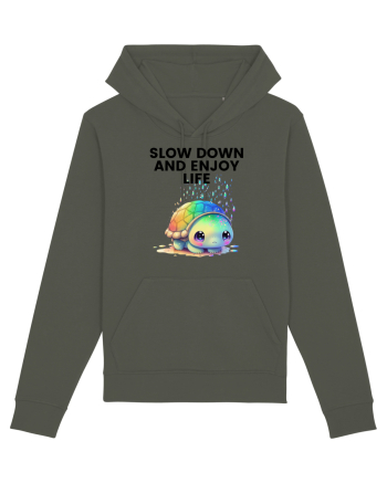 Broasca testoasa pictata in acuarela cu mesajul  Slow Down and Enjoy Life Khaki