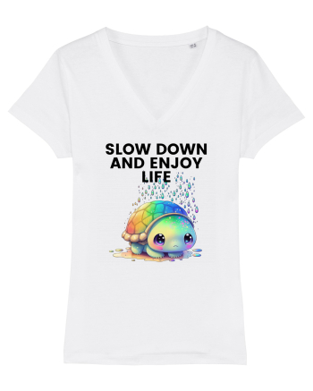 Broasca testoasa pictata in acuarela cu mesajul  Slow Down and Enjoy Life White