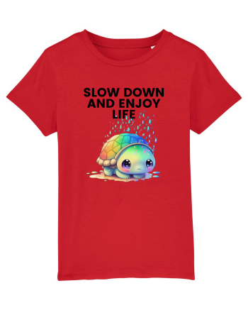 Broasca testoasa pictata in acuarela cu mesajul  Slow Down and Enjoy Life Red
