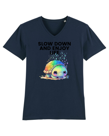 Broasca testoasa pictata in acuarela cu mesajul  Slow Down and Enjoy Life French Navy