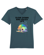Broasca testoasa pictata in acuarela cu mesajul  Slow Down and Enjoy Life Tricou mânecă scurtă guler V Bărbat Presenter