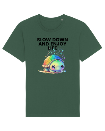 Broasca testoasa pictata in acuarela cu mesajul  Slow Down and Enjoy Life Bottle Green