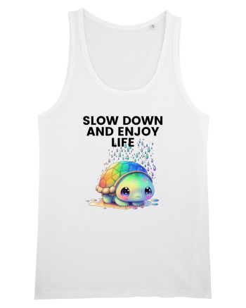 Broasca testoasa pictata in acuarela cu mesajul  Slow Down and Enjoy Life White