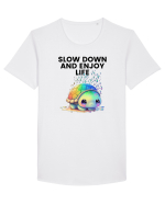 Broasca testoasa pictata in acuarela cu mesajul  Slow Down and Enjoy Life Tricou mânecă scurtă guler larg Bărbat Skater