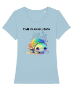 Broasca testoasa pictata in acuarela cu mesajul  Time is an Illusion Tricou mânecă scurtă guler larg fitted Damă Expresser