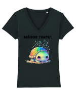 Broasca testoasa pictata in acuarela cu mesajul  Masor Timpul Tricou mânecă scurtă guler V Damă Evoker