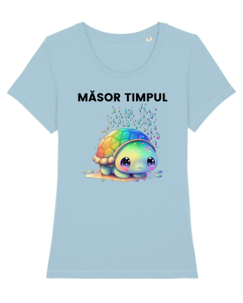 Broasca testoasa pictata in acuarela cu mesajul  Masor Timpul Sky Blue