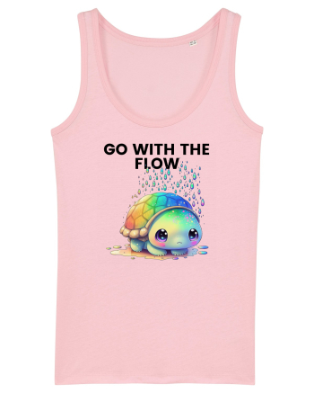 Broasca testoasa pictata in acuarela cu mesajul  Go with the Flow Cotton Pink
