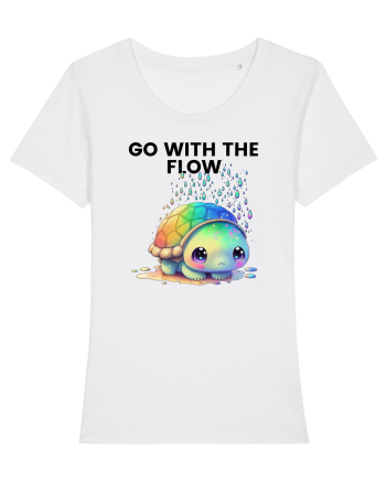 Broasca testoasa pictata in acuarela cu mesajul  Go with the Flow White
