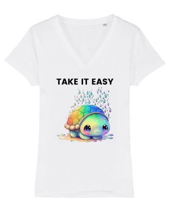 Broasca testoasa pictata in acuarela cu mesajul  Take it Easy White