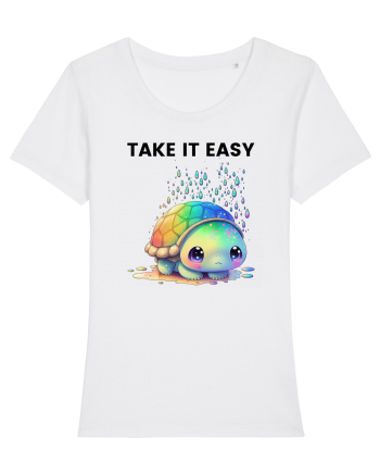 Broasca testoasa pictata in acuarela cu mesajul  Take it Easy White